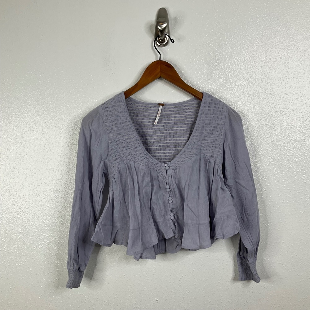 Free People Blue Bird Smocked Top Size Xsmall‎